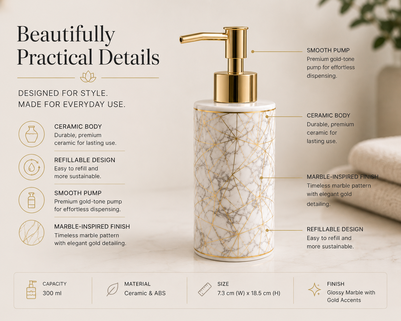 SerenaStone™ Marble Bathroom Dispenser
