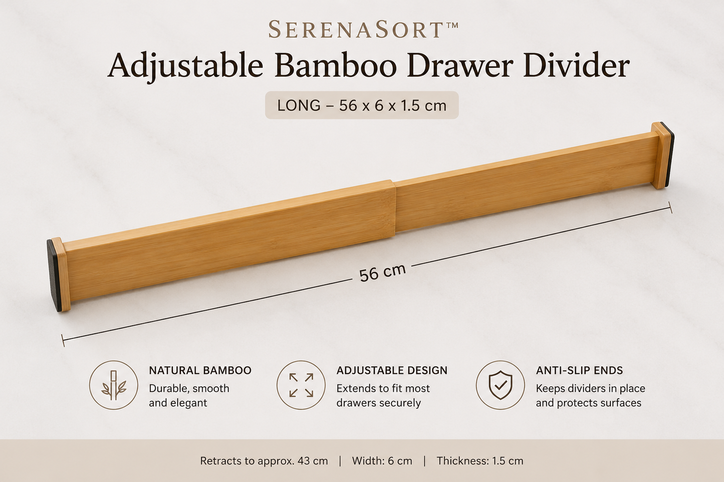 SerenaSort™ Adjustable Bamboo Drawer Dividers