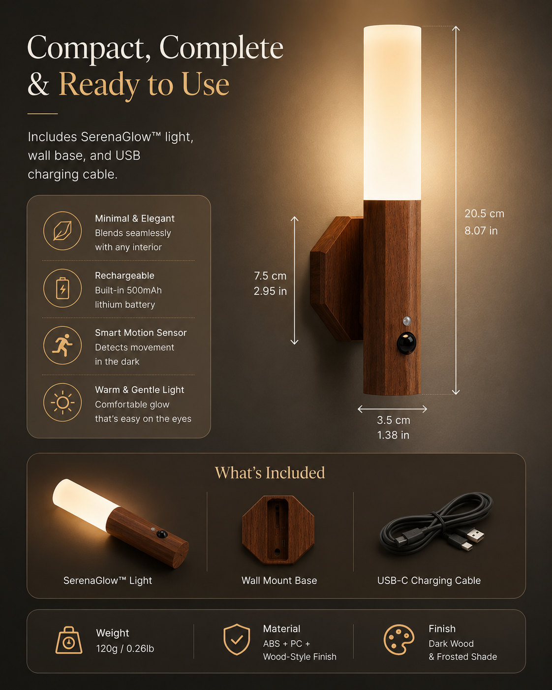SerenaGlow™ Motion Sensor Wall Light