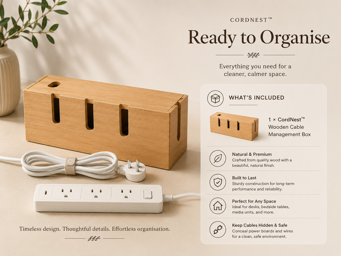CordNest™ Wooden Cable Management Box