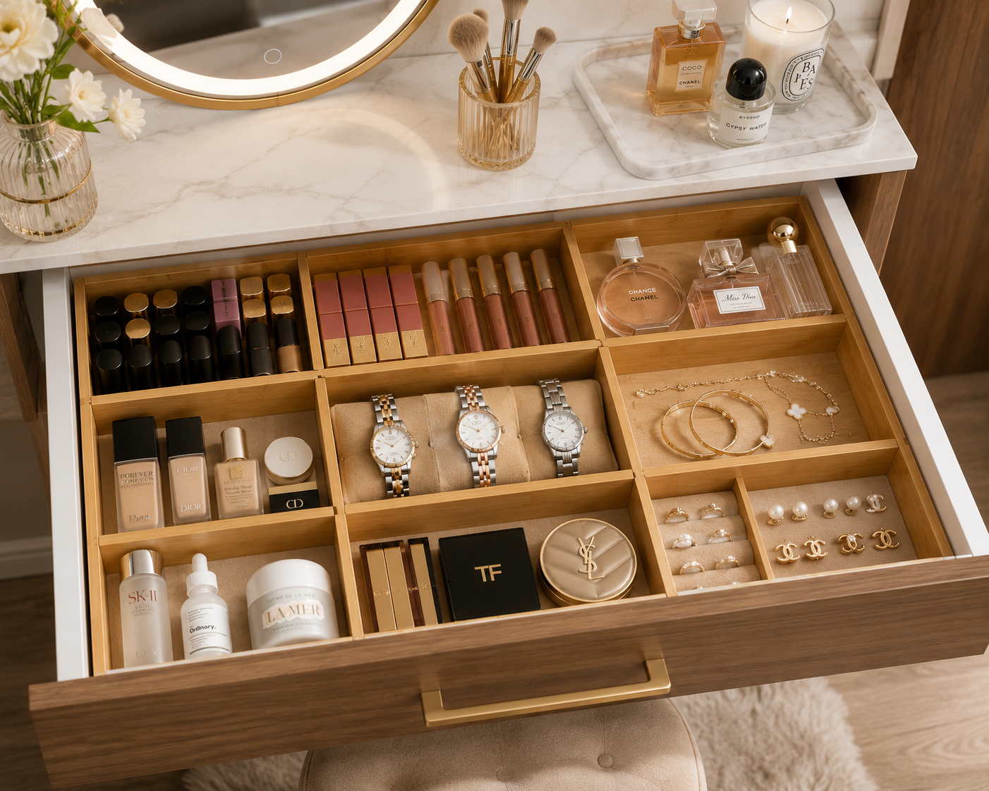 SerenaSort™ Adjustable Bamboo Drawer Dividers