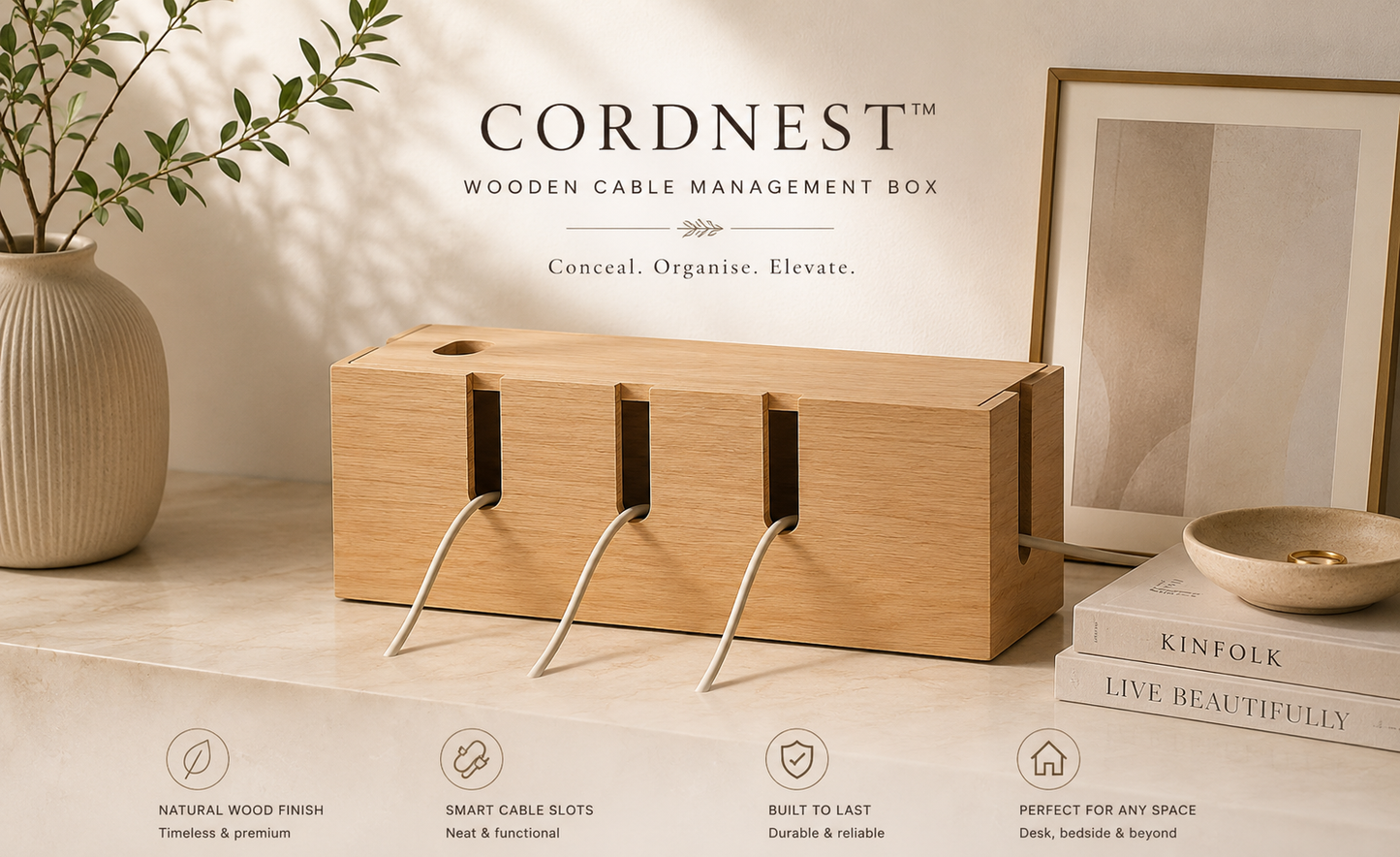 CordNest™ Wooden Cable Management Box