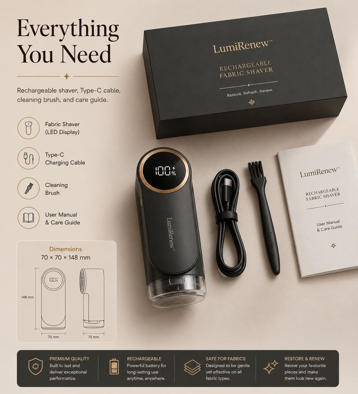 LumiRenew™ Rechargeable Fabric Shaver