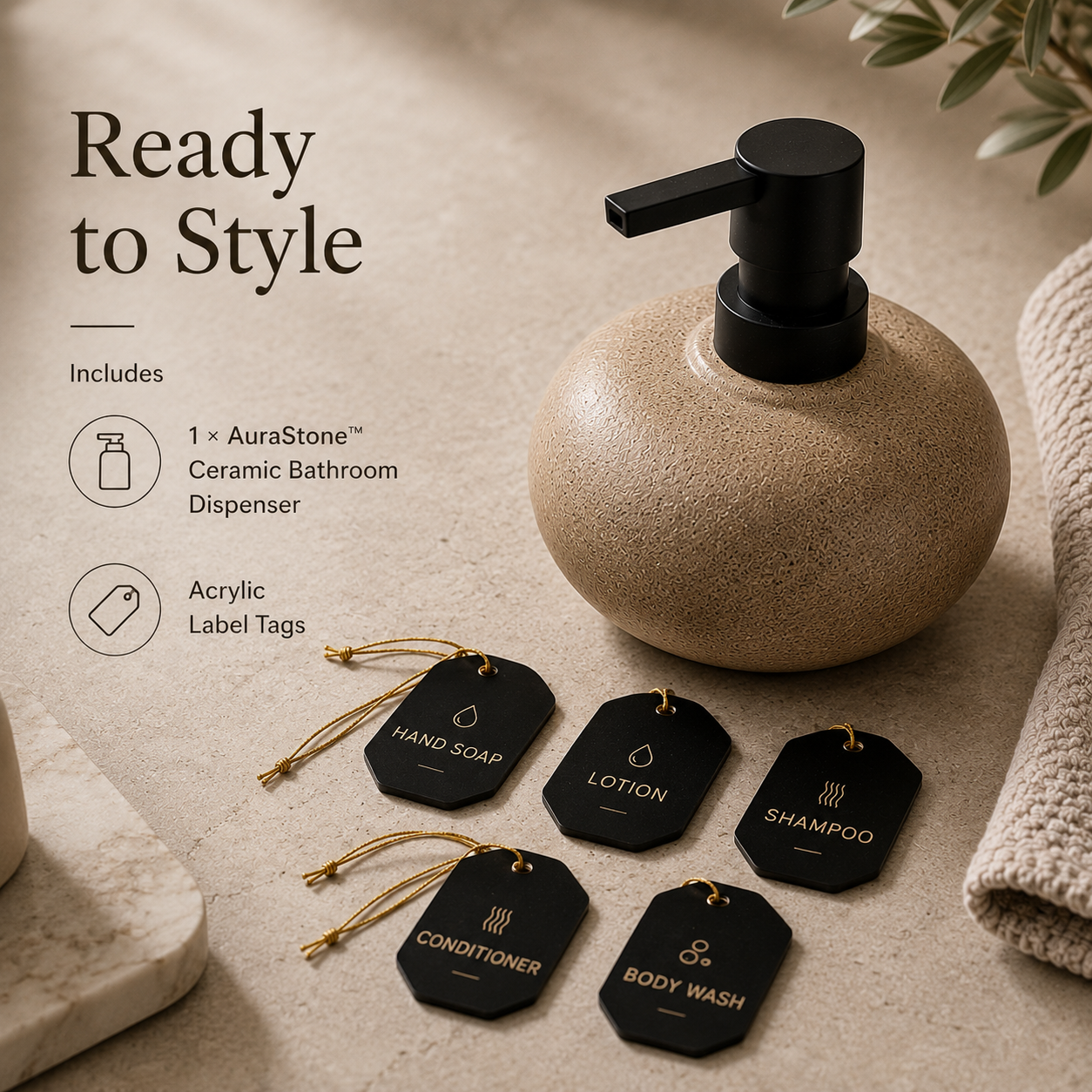 AuraStone™ Ceramic Bathroom Dispenser