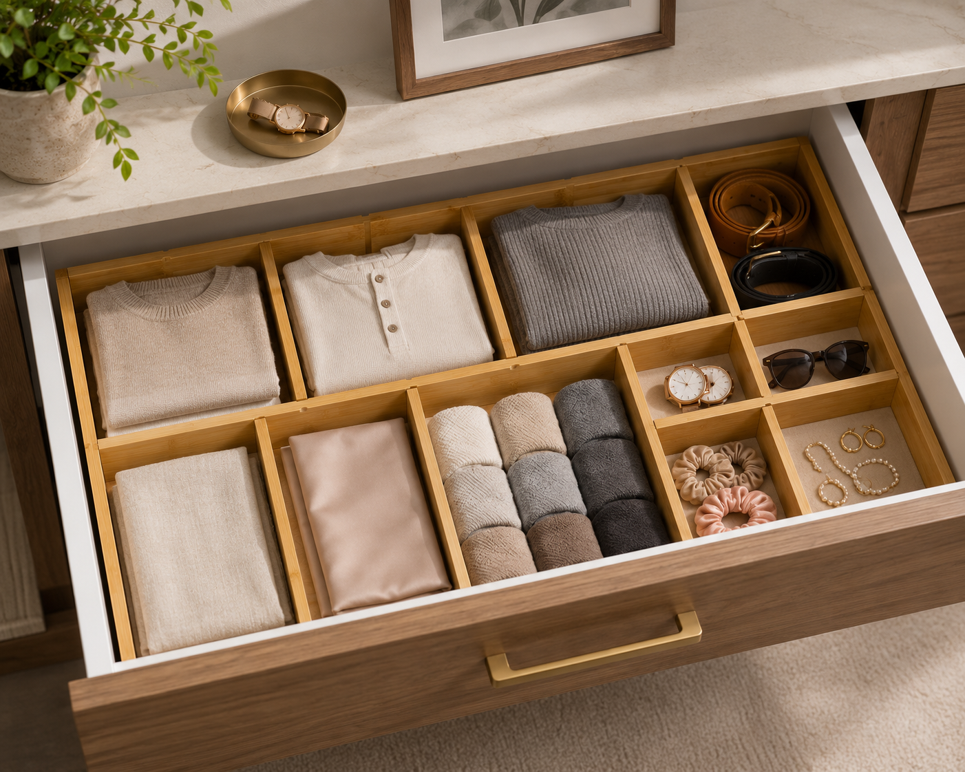 SerenaSort™ Adjustable Bamboo Drawer Dividers