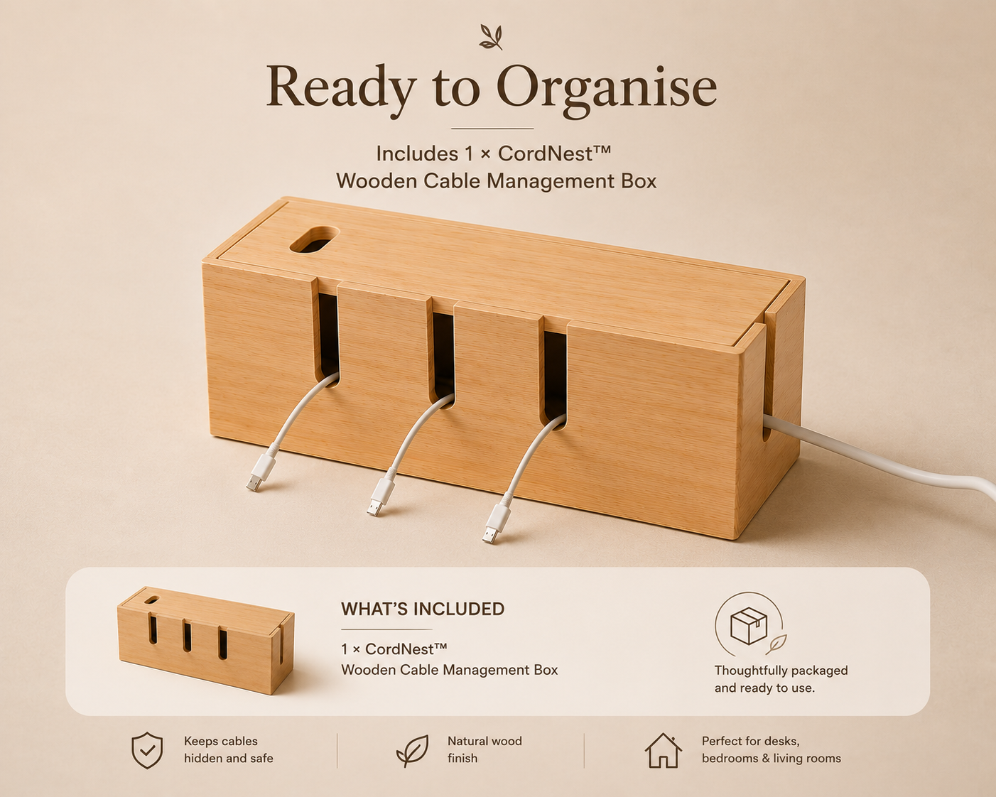 CordNest™ Wooden Cable Management Box