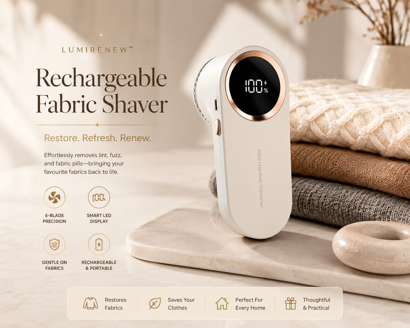 LumiRenew™ Rechargeable Fabric Shaver