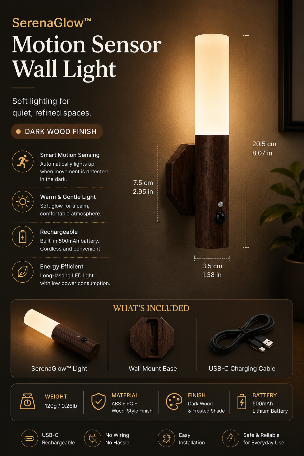 SerenaGlow™ Motion Sensor Wall Light