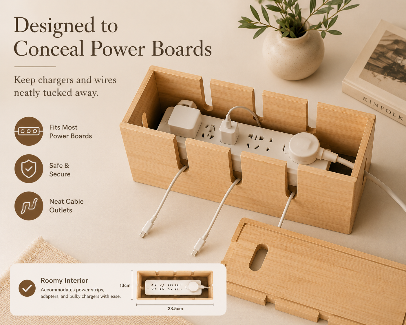 CordNest™ Wooden Cable Management Box