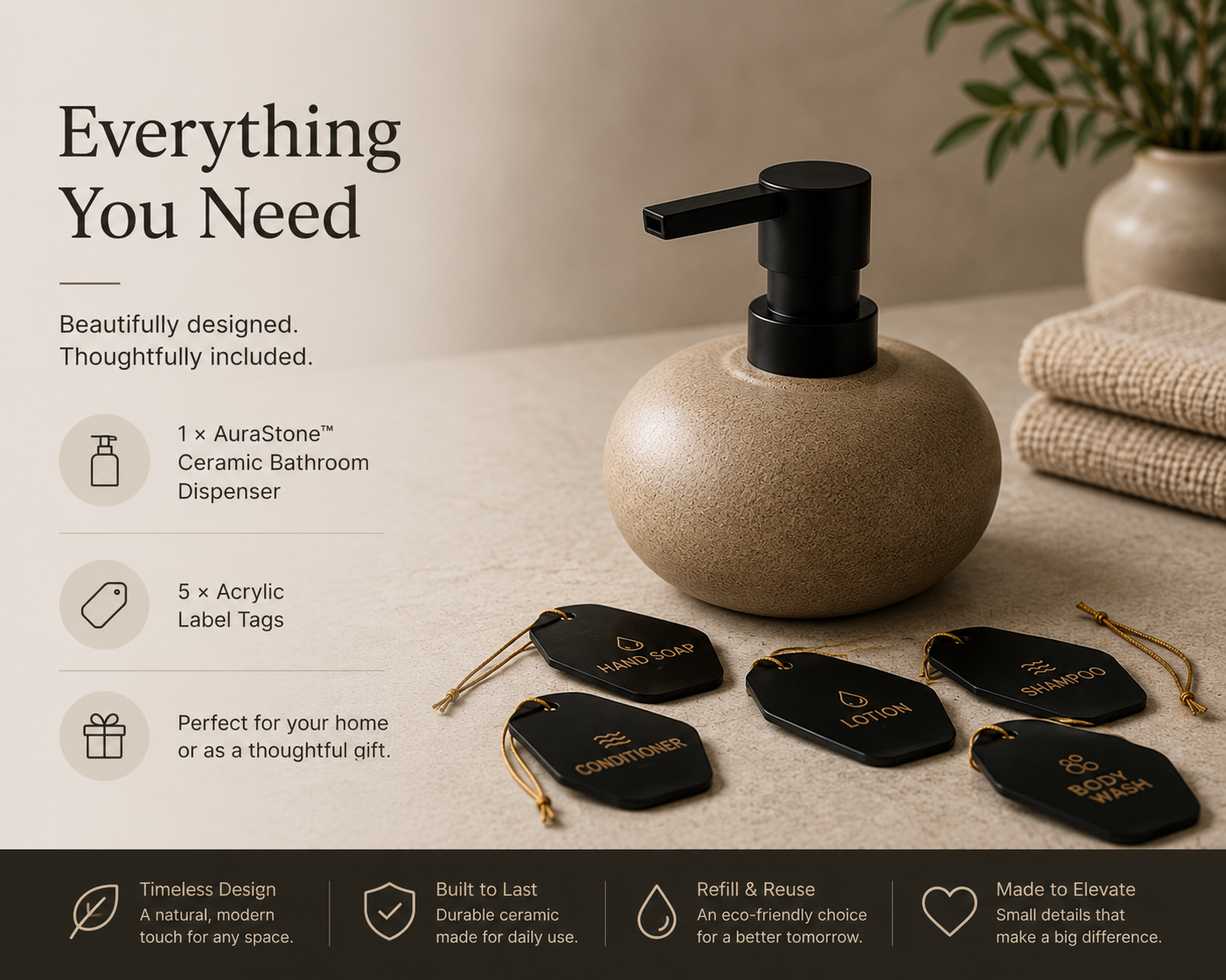 AuraStone™ Ceramic Bathroom Dispenser